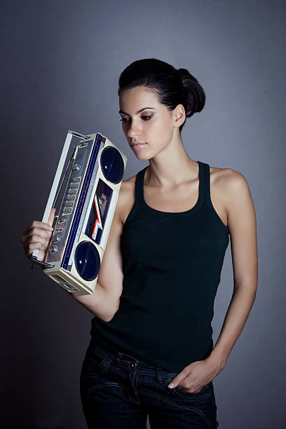 Woman with retro Boom Box