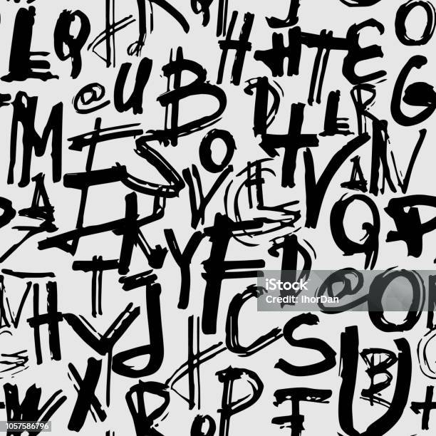 Graffiti Seamless Pattern With Abstract Tags Letters Without Meaning Fashion Hand Drawing Texture Street Art For Tshirt Textile Wrapping Paper Stock Illustration - Download Image Now