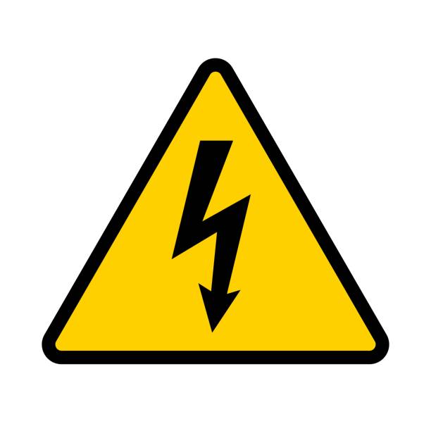 High voltage contamination symbol. Yellow triangular warning sign. Caution, risk of electric shock. Vector illustration. high voltage sign stock illustrations