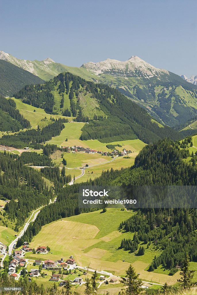 View through the &quot;Berwangertal&quot;  Zugspitze Mountain Stock Photo