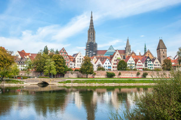 Panorama view of Ulm city center, Germany Ulm is a small town in Baden- Württemberg munster stock pictures, royalty-free photos & images