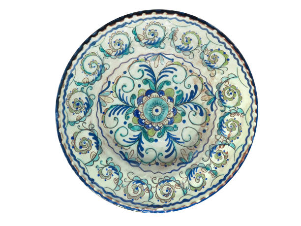 istock Old handmade pottery plate isolated on white 1057591642