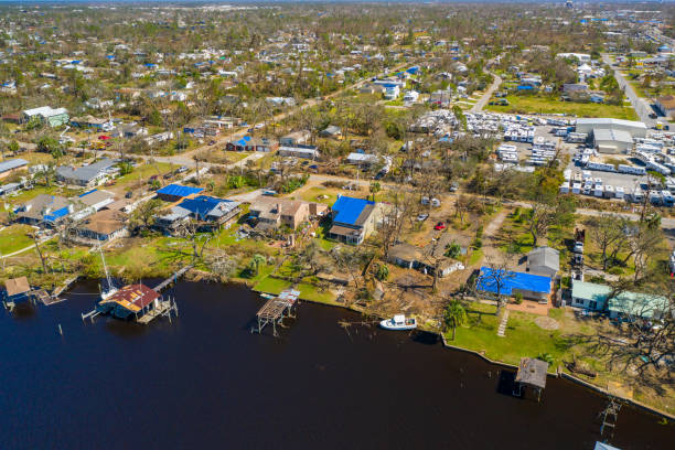 Aerial drone image Panama City Mexico Beach homes destroyed by Hurricane Michael