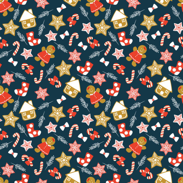 Cute Christmas cookies seamless pattern. Cute Christmas cookies seamless pattern. Sweet and delicious Christmas concept. christmas cookies pattern stock illustrations