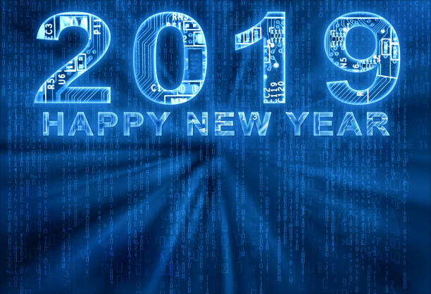 istock Happy new year 2019 on digital background 1057598202