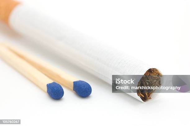 Cigarette Amp Matches Stock Photo - Download Image Now - Addiction, Blue, Cigarette