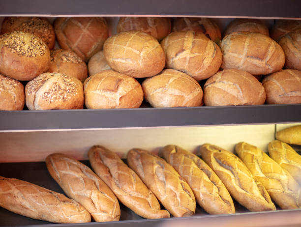 istock Freshly baked Breads   at bakery  display ,Shallow depth of focus 1057607246