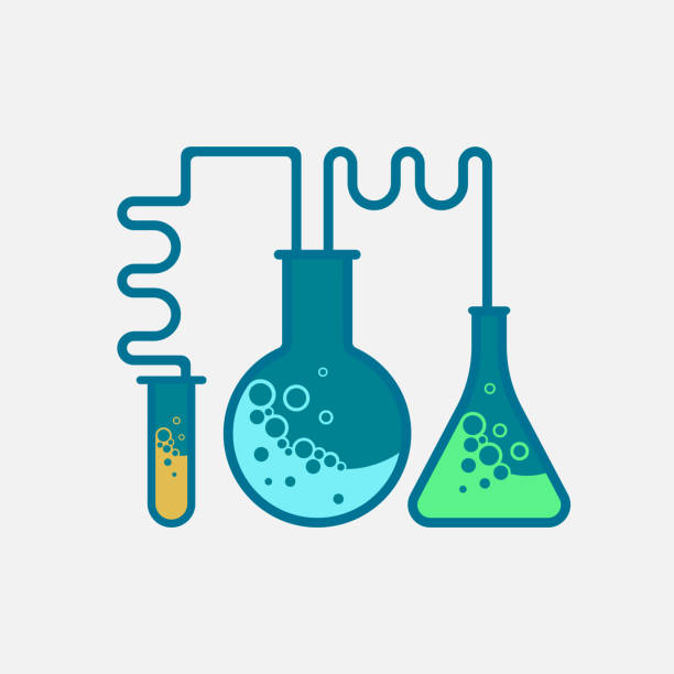 ilustraciones, imágenes clip art, dibujos animados e iconos de stock de tubos de laboratorio equipamiento médico de icono, símbolo de la química y las ciencias - - educación científica - alambique