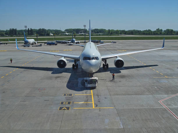 istock Big plane's front side view on the airport 1057608026