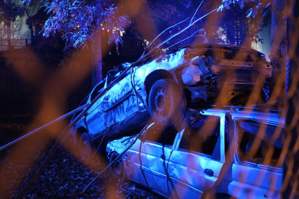 istock Car wreck at Halloween Fright Night 1057608290