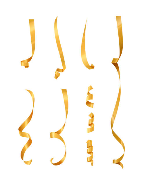 ilustrações de stock, clip art, desenhos animados e ícones de golden serpentine set. vector golden serpentine pieces isolated on white background. - tinsel