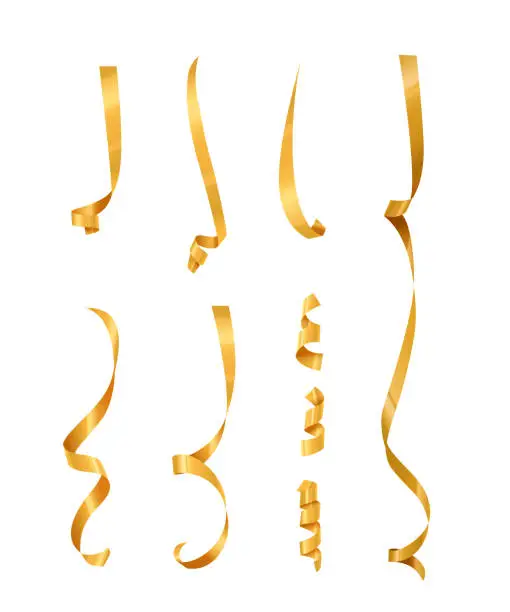 Vector illustration of Golden serpentine set. Vector golden serpentine pieces isolated on white background.