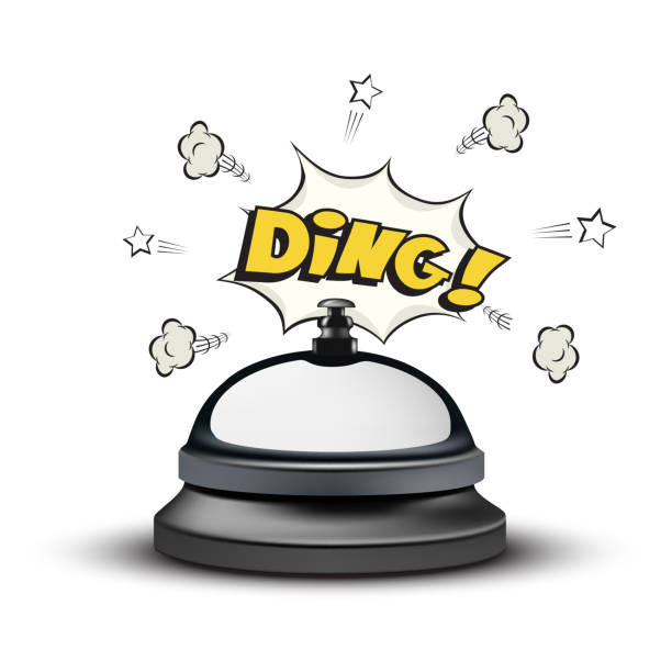 Realistic reception bell and Ding sign in comic book style on white background. Vector illustration. Realistic reception bell and Ding sign in comic book style on white background. Vector illustration old comic books stock illustrations