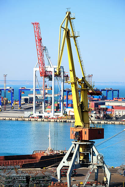 istock The trading seaport with cranes, cargoes and ship 105760899