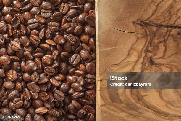Coffee Beans And Wooden Ground Stock Photo - Download Image Now - Above, Bean, Black Coffee