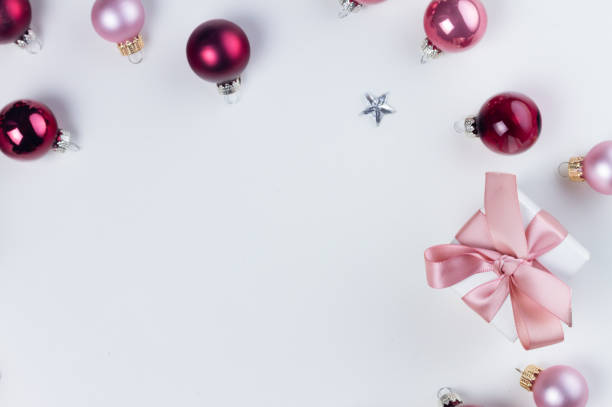 istock Christmas flat lay scene with glass balls 1057612956