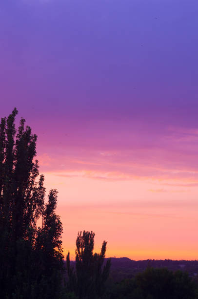 Landscape with dramatic light - beautiful golden sunset with saturated sky and clouds, peaceful nature serene background.