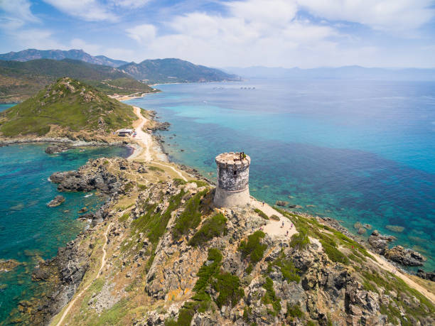 veduta aerea delle isole sanguinari sanguinaires in corsica, francia - birdview foto e immagini stock