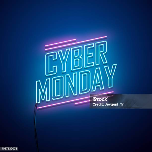Vetores de Fundo De Cyber Segundafeira Sinal De Néon e mais imagens de Cyber Monday - Cyber Monday, Néon, Liquidação - Evento Comercial