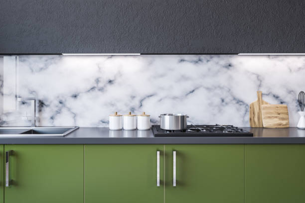 istock Kitchen interior, green countertops close up 1057630372