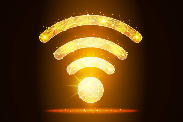 Wi-Fi Icon abstract design Created in the form of stars and constellations on the background of space,isolated from low poly wireframe on . abstract design Wi-Fi Icon Created in the form of stars and constellations on the background of space,geometric design low poly wireframe. Vector abstract polygonal image mash line and point. Digital graphics illustration access point router stock illustrations