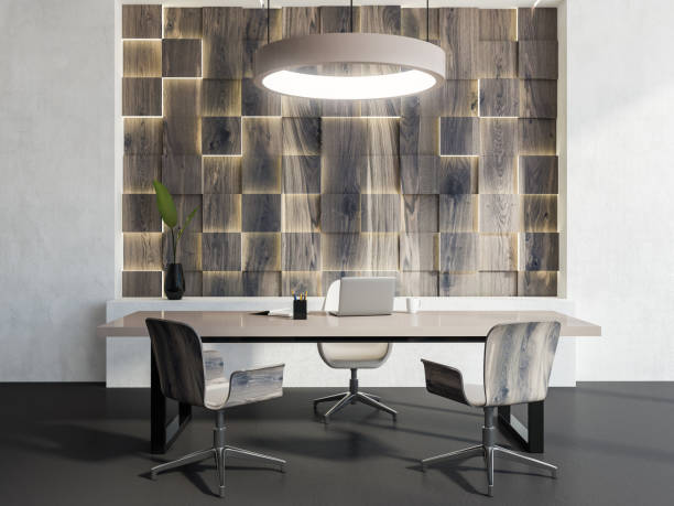 istock White and wooden manager office interior 1057635046
