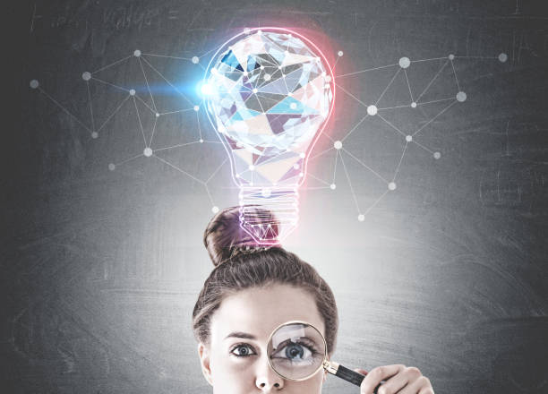 istock Young woman with magnifying glass, idea 1057636772
