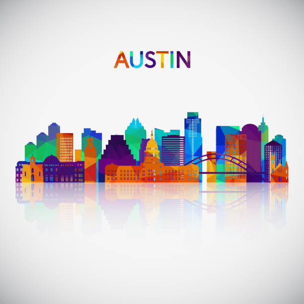 austin skyline silhouette im bunten geometrischen stil. symbol für ihr design. vektor-illustration. - austin texas stock-grafiken, -clipart, -cartoons und -symbole