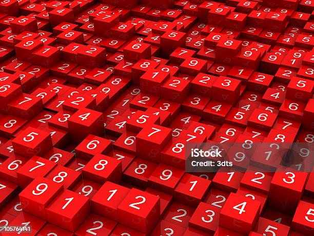 Aleatoria De Números De Bloques De Rojo Foto de stock y más banco de imágenes de Casualidad - Casualidad, Símbolo matemático, Blanco - Color