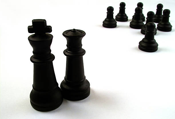 istock Chess king and queen in front of its pawns 105764528