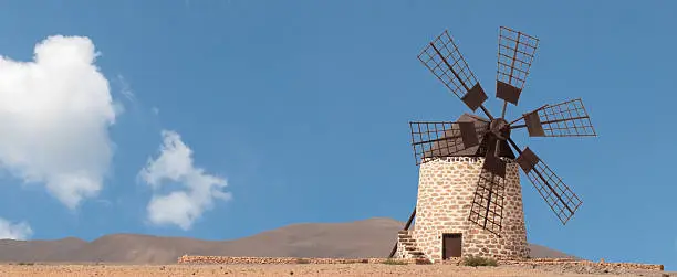 Photo of Windmill in an Arid Landscape, Tefia, Fuerteventura, Canary Islands