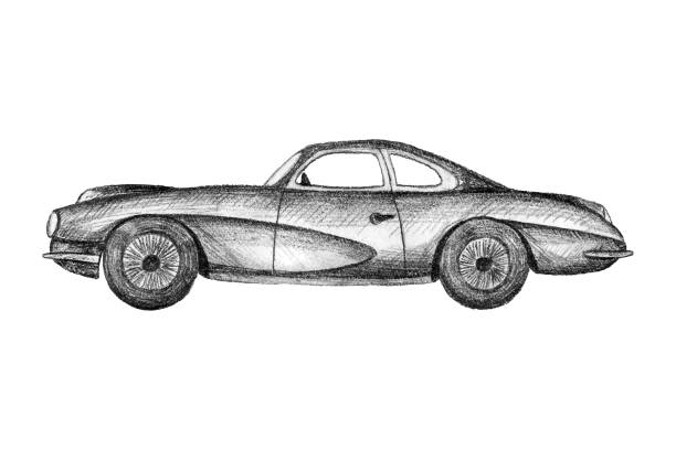 istock Hand drawn invented retro car. Black pencil drawing on white background. Hardtop, sedan sport car. 1057653478