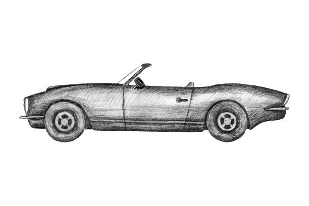 istock Hand drawn invented retro car. Black pencil drawing on white background. Cabriolet, gig sport car. 1057653562