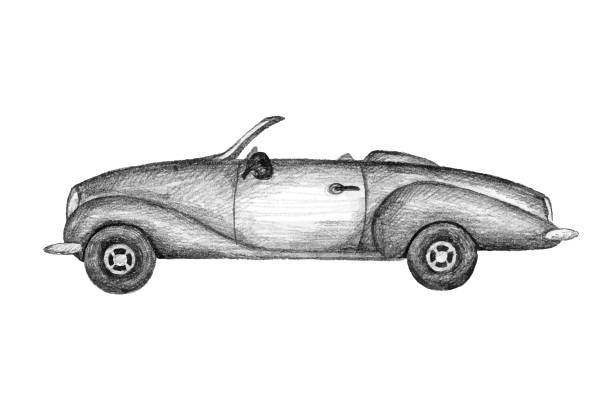 istock Hand drawn invented retro car. Black pencil drawing on white background. Cabriolet, gig sport car. 1057653586