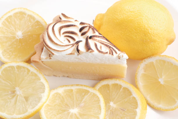 Lemon cheese tart on white background - Soft Focus