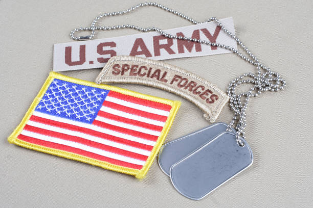 istock US ARMY special forces tab with dog tag and flag patch 1057660256