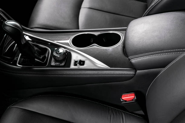 istock Car inside. Interior of a car. Comfortable leather seats. Perforated leather. Car interior details. Car detailing 1057662952