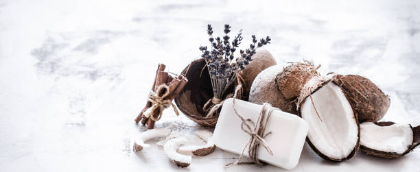 istock Spa still life of organic cosmetics with coconuts 1057666150