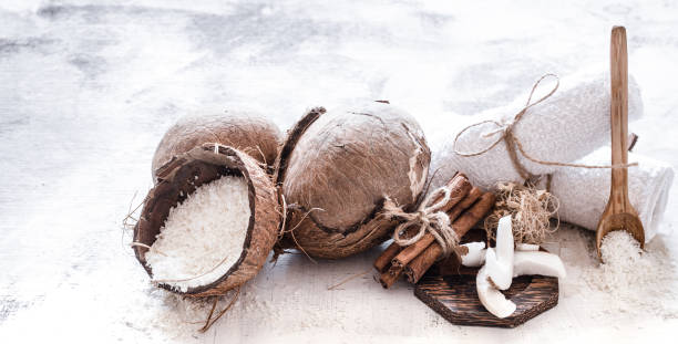 istock Spa still life of organic cosmetics with coconuts 1057666166