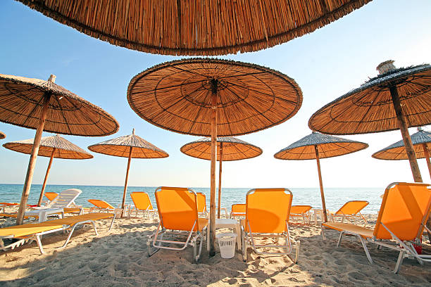 istock Greece, umbrellas and sunbeds 105766699