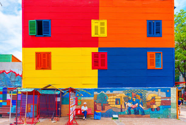 View of the colorful building in the city center stock photo