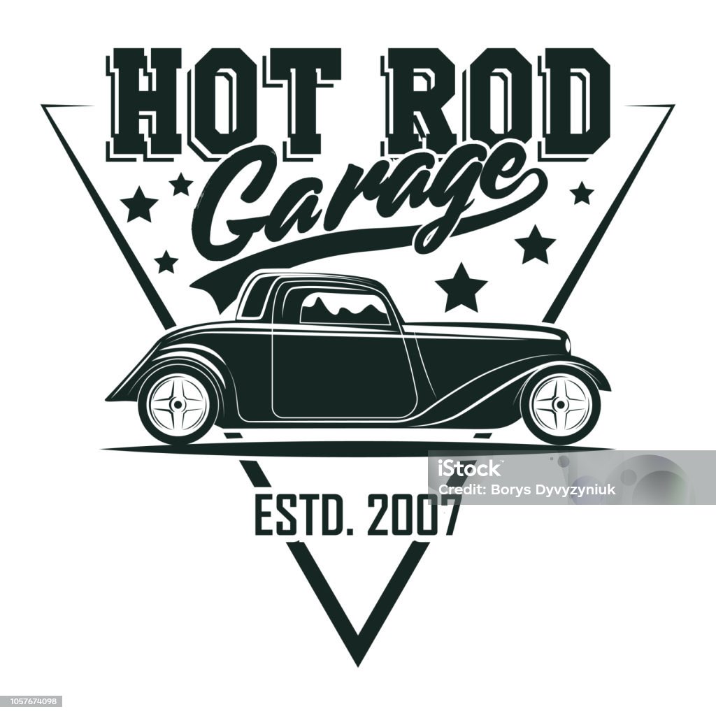 vintage  hot rod emblem design Hot Rod garage emblem design, emblem of muscle car repair and service organisation, retro car garage print stamps, hot rod typography emblem, Vector Hot Rod Car stock vector