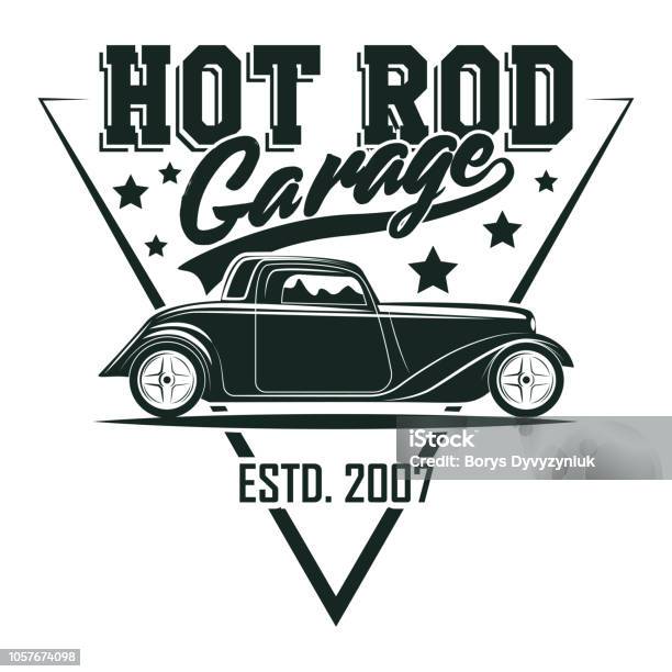 Vintage Hot Rod Emblem Design Stock Illustration - Download Image Now - Hot Rod Car, American Culture, Art