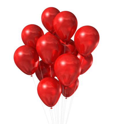 White gift box tied with red ribbon is about to be carried away by red balloons on red background. Vertical composition with copy space, Great use for Christmas and Valentine's Day related gift concepts.