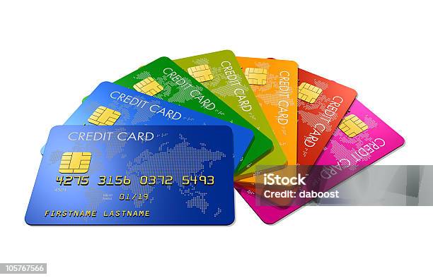 Colored Credit Cards Stock Photo - Download Image Now - Blue, Buying, Coin Bank