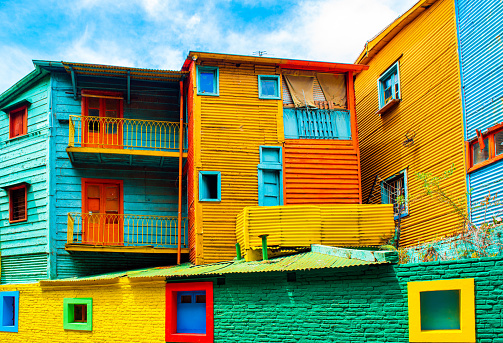 View of the colorful building in the city center, Buenos Aires, Argentina