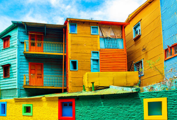 View of the colorful building in the city center, Buenos Aires, Argentina. stock photo