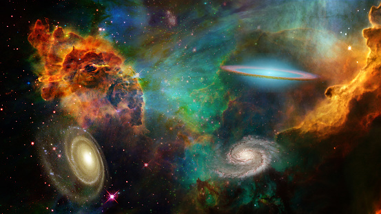 Deep Space. Vivid galaxies and nebulae