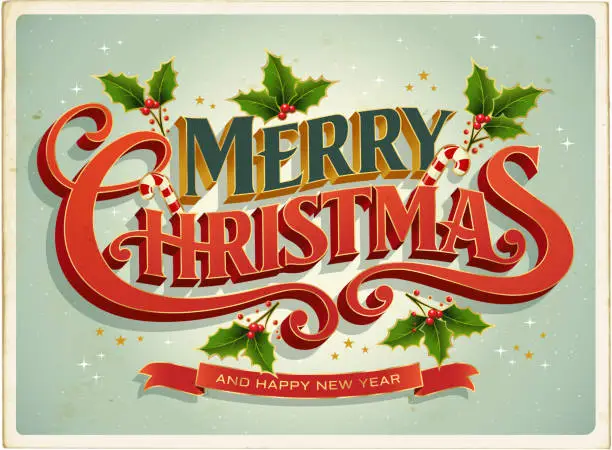 Vector illustration of Christmas card Retrò with Merry Christmas Lettering