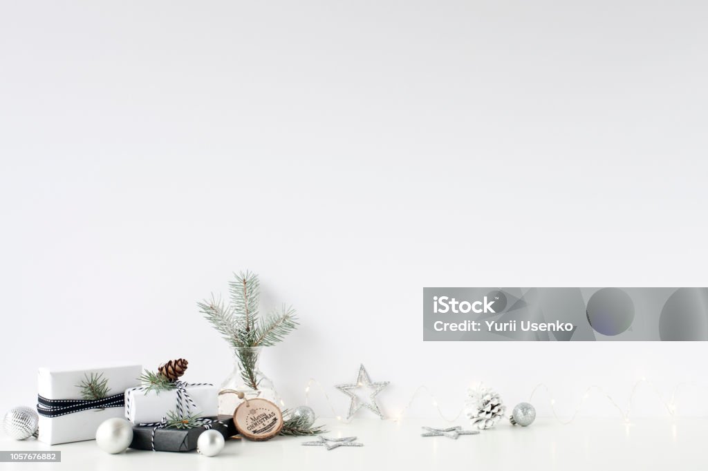 Christmas wall mock-up. Scandinavian style. Wall art. Perfect for Branding your creation or business. Frame mockups good to use for shop owners, artists, creative people, bloggers, who want to advertise or show their latest design! Christmas Stock Photo